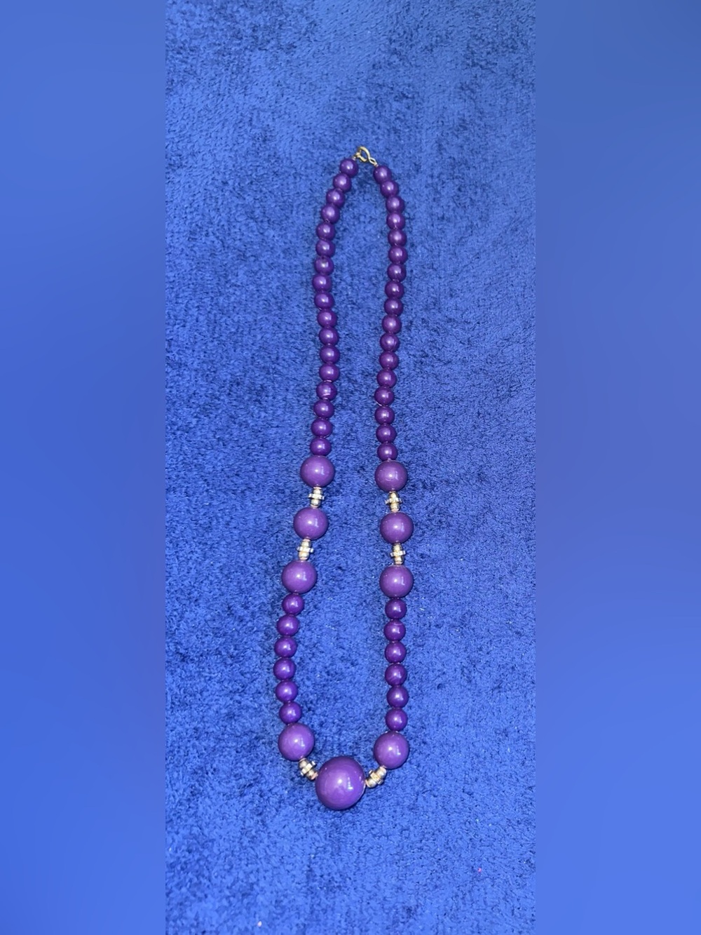 Vintage Purple Graduated Bead Necklace Silver Tone Spacers Retro Jewelry 26”